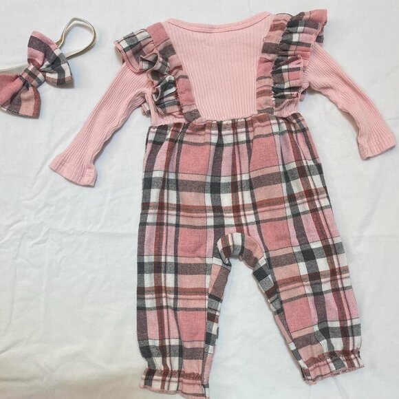 Baby Girl Pink Plaid One Piece Romper - 0-3 Months - Picture 2 of 4